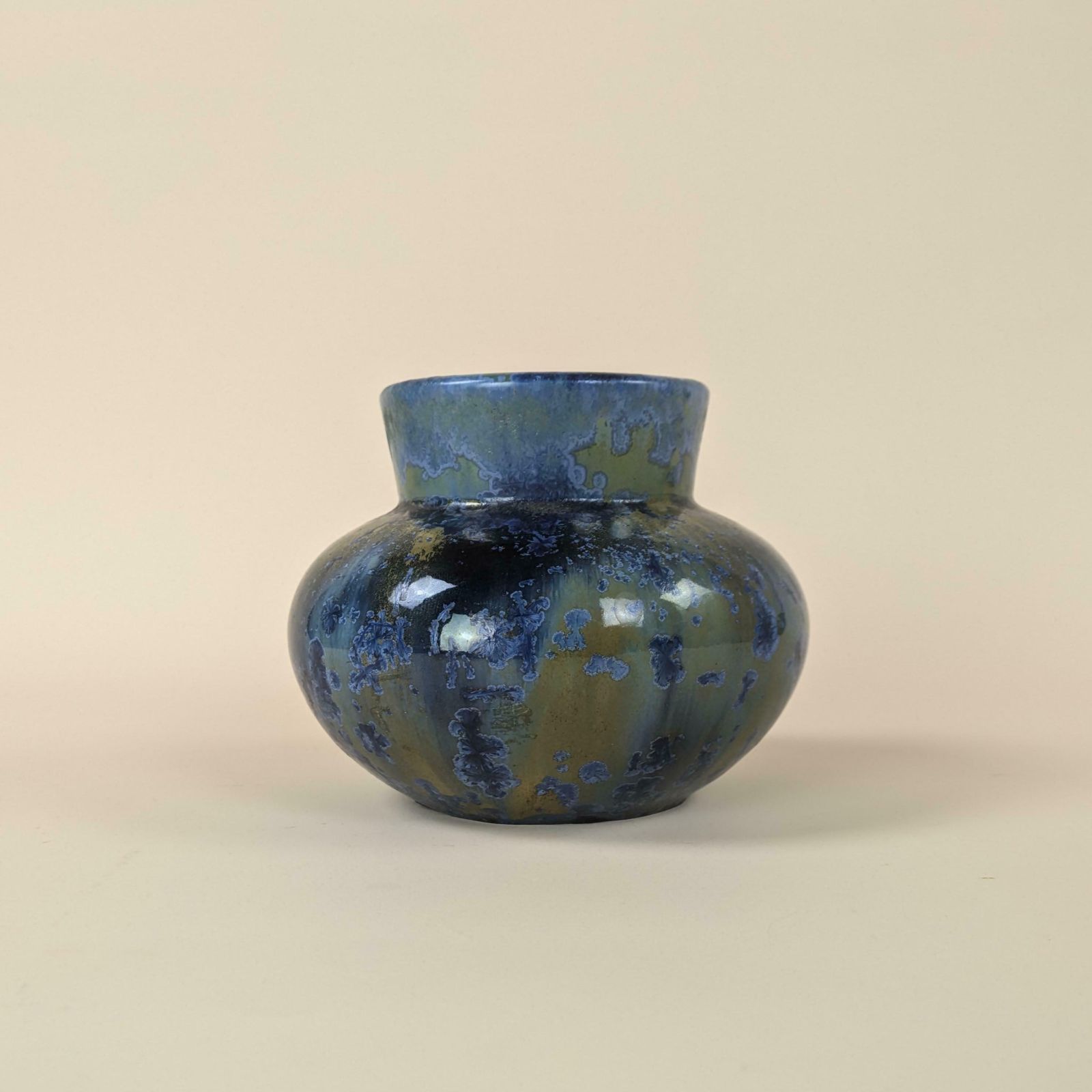 Antique French Art Nouveau Pierrefonds Crystal Bleu Glaze Pottery Vase photo 146.0