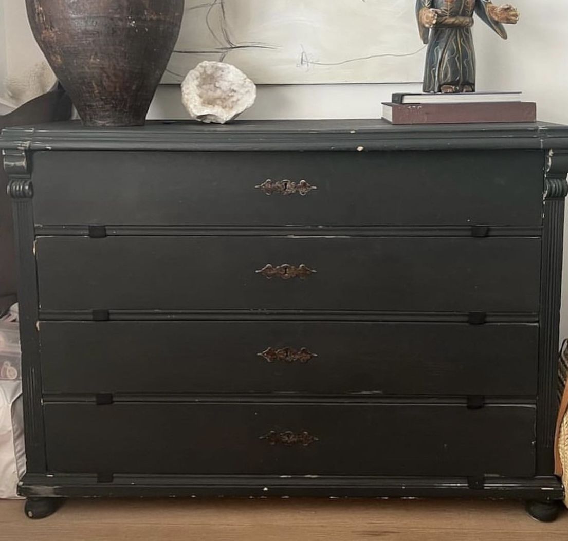 Large Vintage Dresser, Distressed Black Chest Of Drawers photo furniture