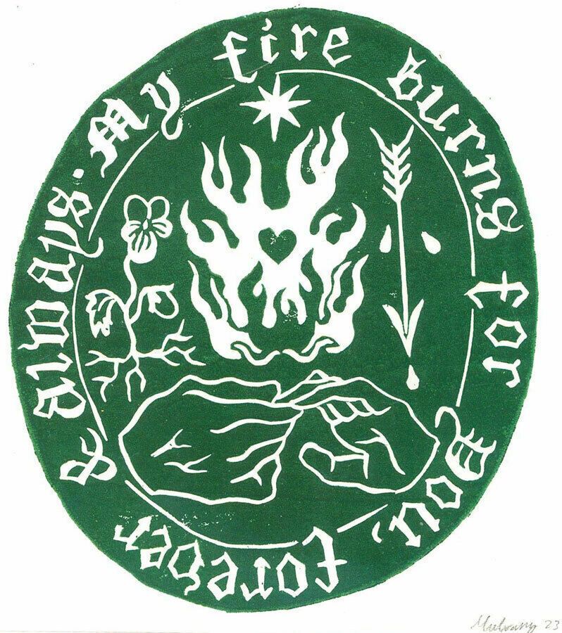 Isabelle Mulvany   2023 Linoprint, My Fire Burns For You (Green)