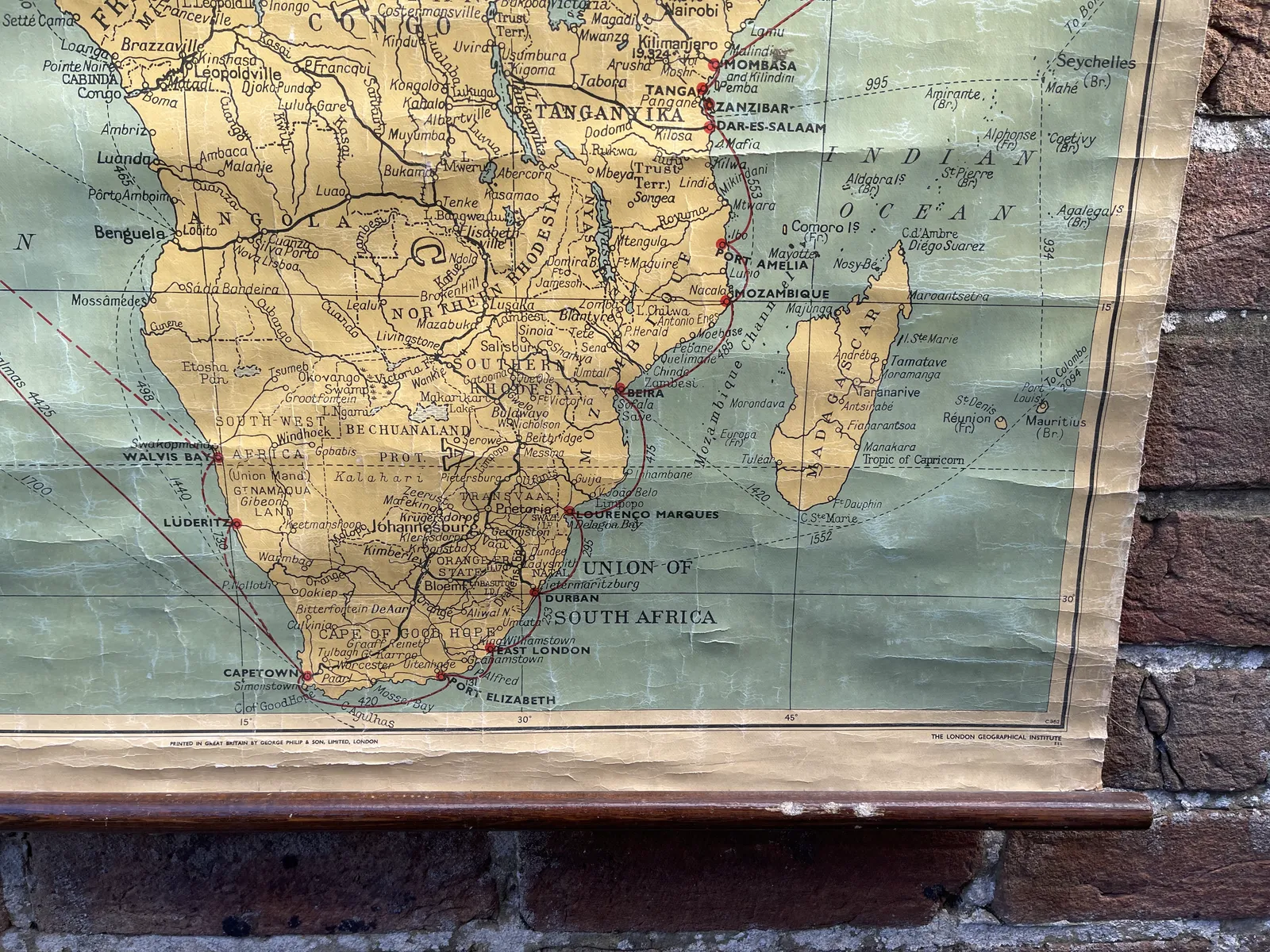 Linen Backed Holland Africa Line (Vns) Agents Route Map 1950 Oranjefontein photo for sale