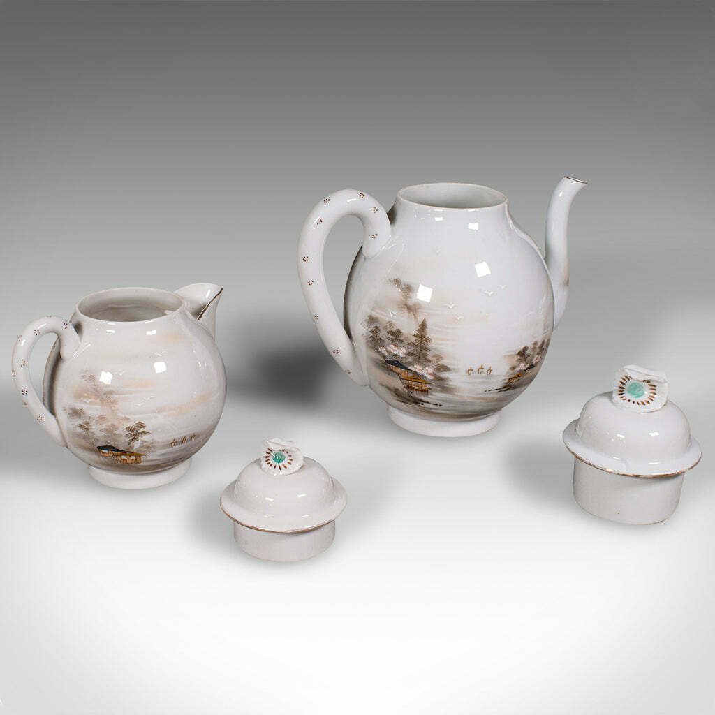 Antique Kutani Tea Service, Japanese, Porcelain, Teapot, Cup & Saucer, Victorian photo for sale
