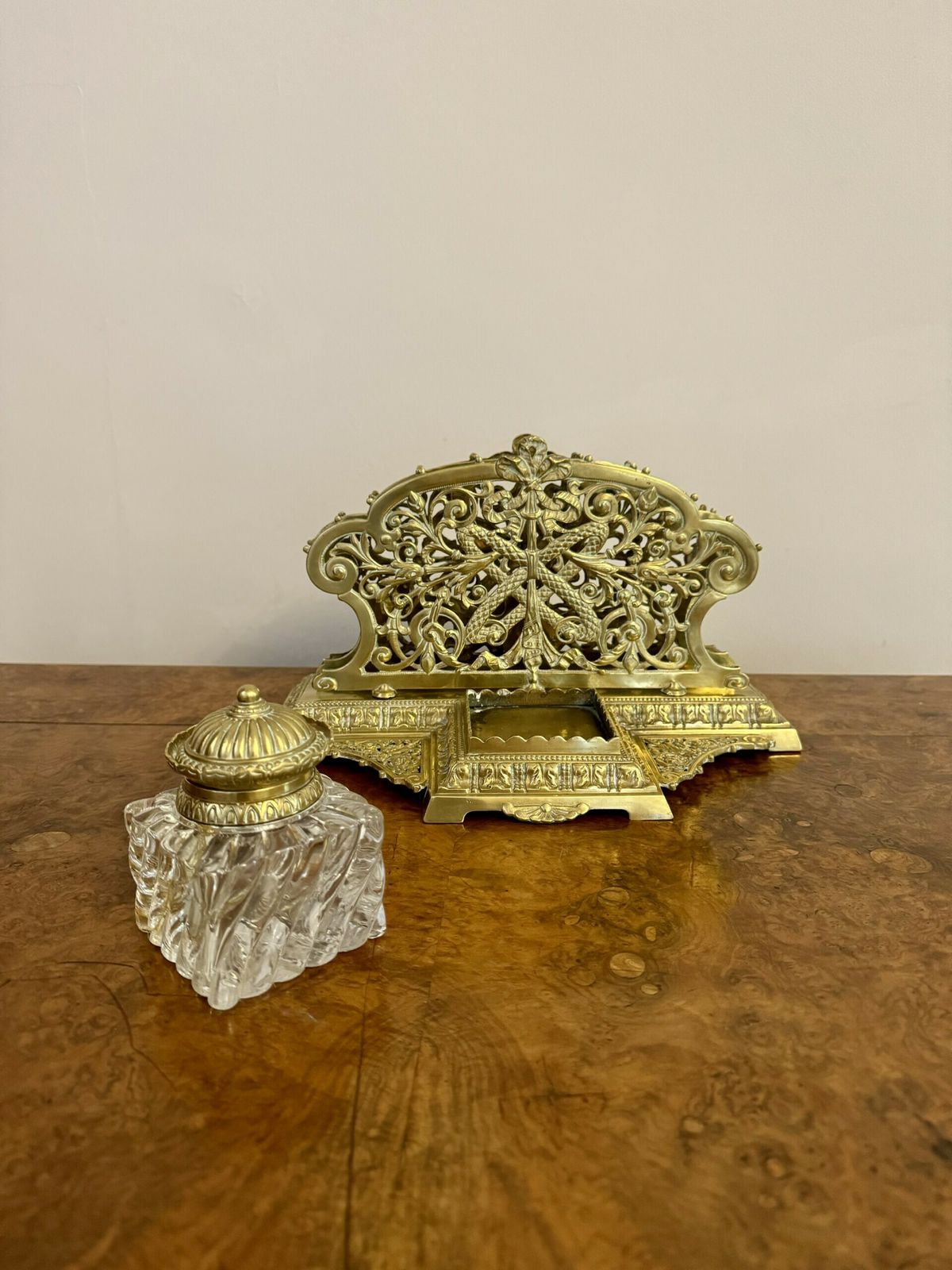 Stunning Quality Antique Ornate Brass Desk Set photo furniture