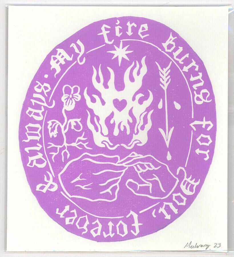 Isabelle Mulvany   2023 Linoprint, My Fire Burns For You (Purple) photo furniture