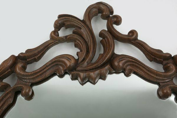 Baroque Mirror With Hand Carved Oak Ornated Frame, France, 1950s photo Home Decor