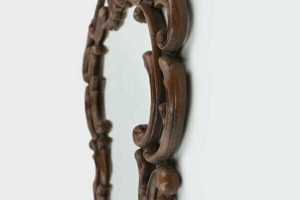 Baroque Mirror With Hand Carved Oak Ornated Frame, France, 1950s photo vintage