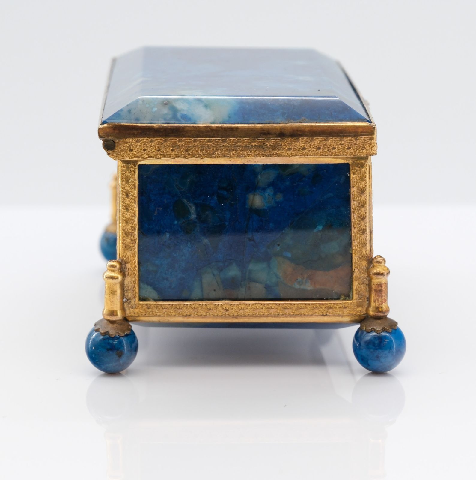 Home Decor Antique Lapis Lazuli & Gilt Metal Miniature Box Casket French Circa 1880 photo