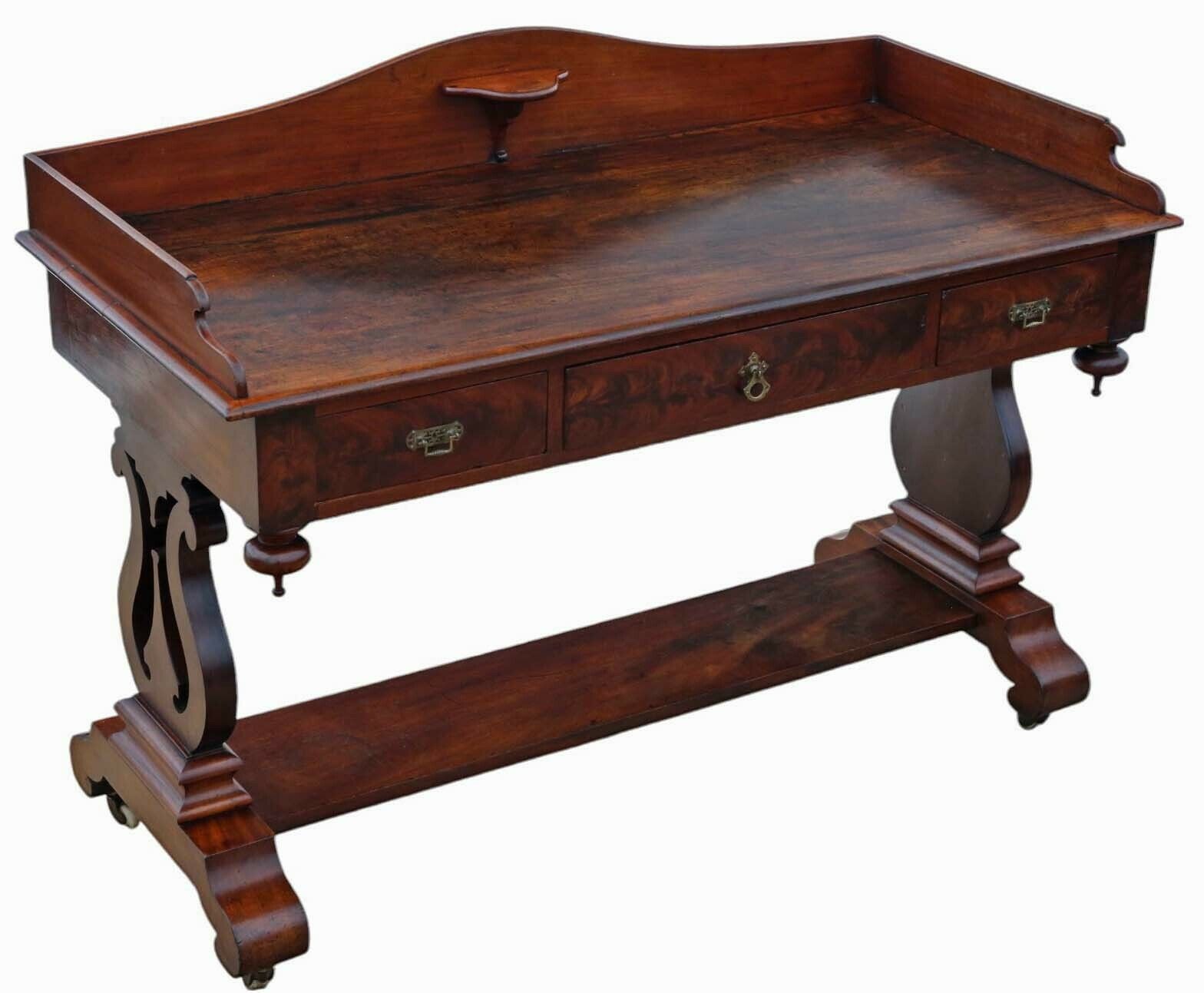 Fine Quality Antique Mahogany Writing Table   19th Century Victorian Gothic Desk Side Dressing photo furniture