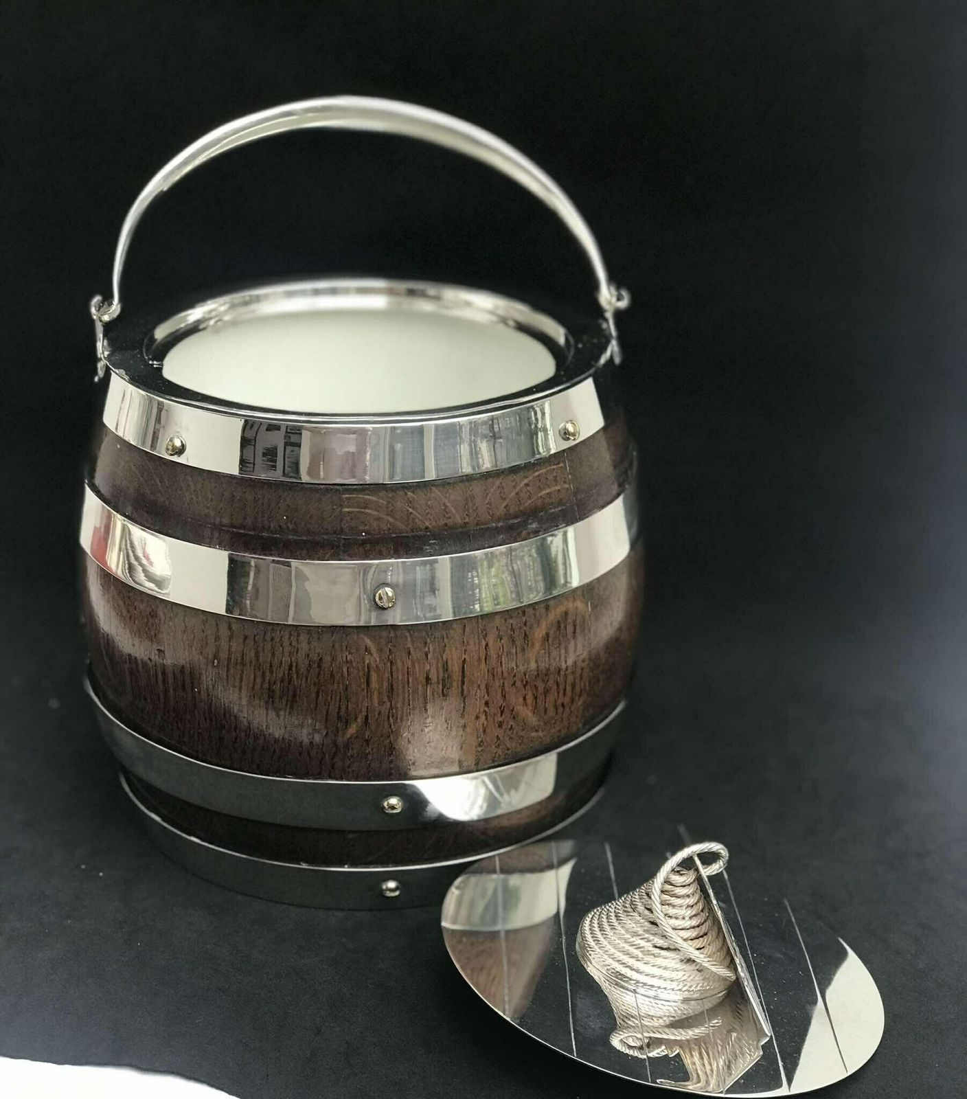 Biscuit Barrel English Victorian Oak And Silver Plate Or Ice Bucket British Antique Gift For Family Luxury Gift Cookies Jar Box English Bar photo buy