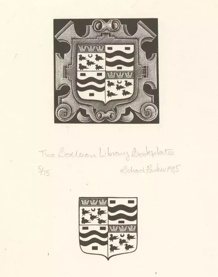 Richard Parker   1985 Woodcut, The Bodleian Library Bookplate photo furniture