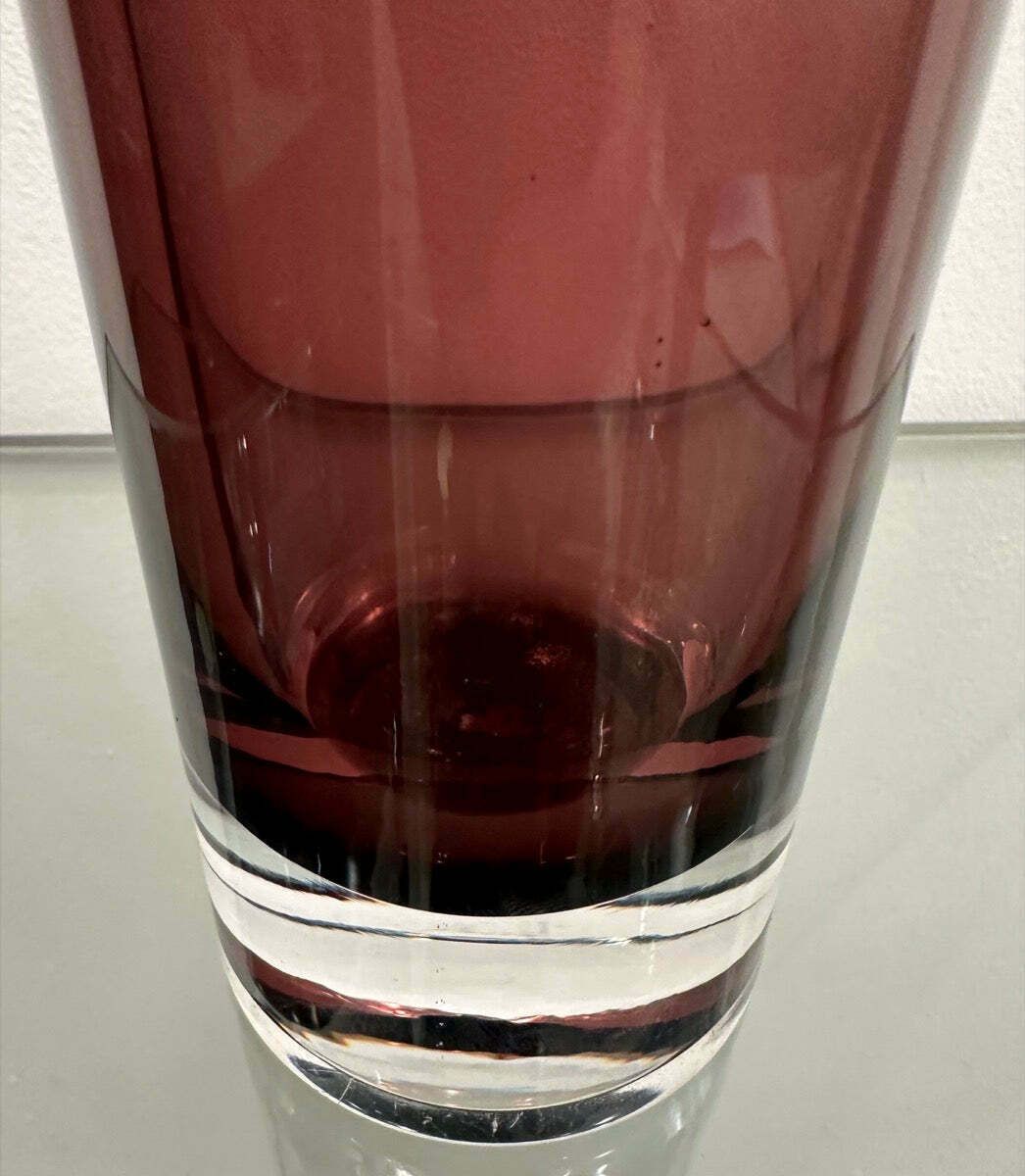 photo vintage 1960s Danish Handblown Purple & Clear Glass Vase
