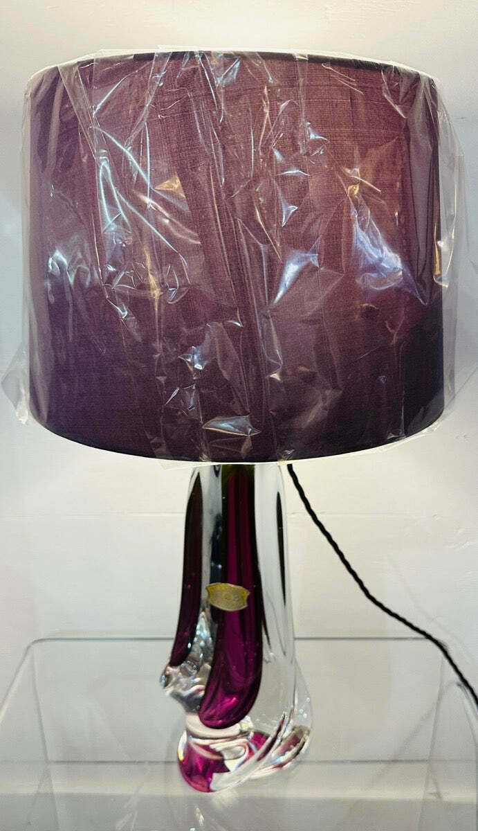 1950s Val St Lambert Purple & Clear Crystal Glass Table Lamp photo 375.0