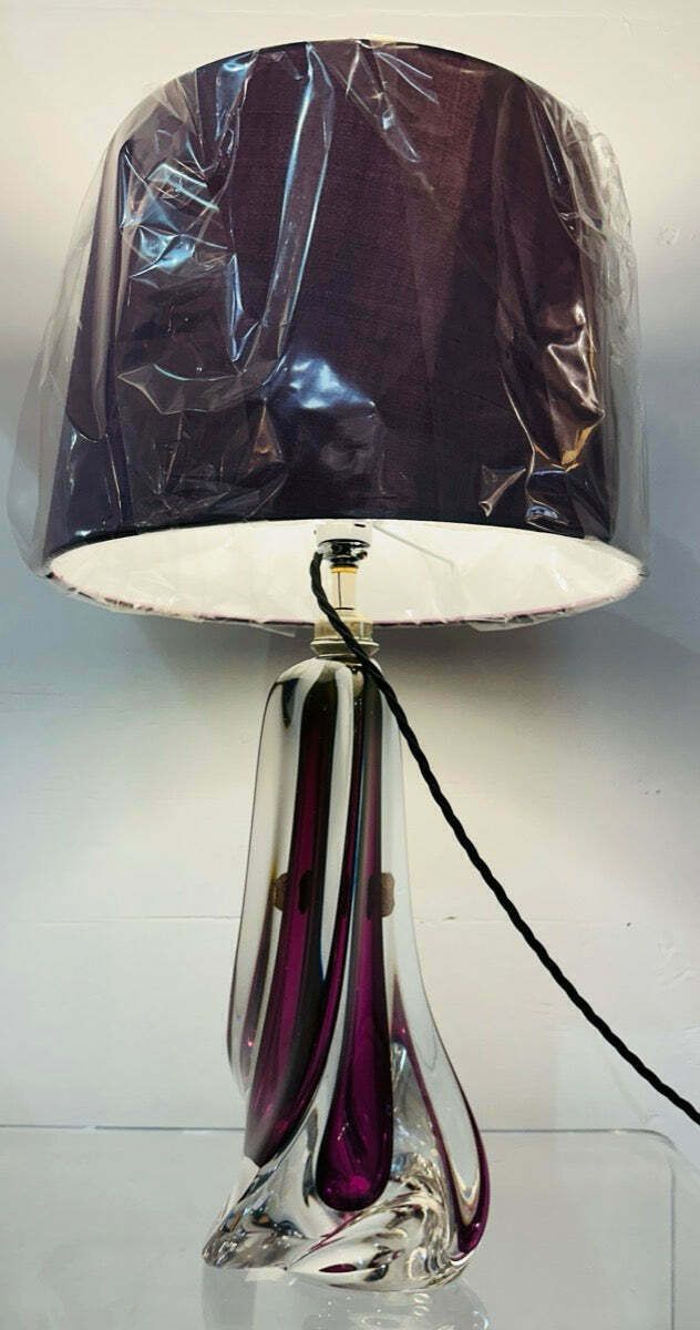Lighting 1950s Val St Lambert Purple & Clear Crystal Glass Table Lamp photo