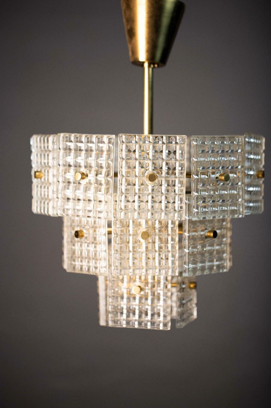 Vintage Embossed Glass And Brass Chandelier / 1970s Vienna / Mid Century Pendant Lamp / Ceiling Light With 20 Glass Discs / Home Lighting photo buy