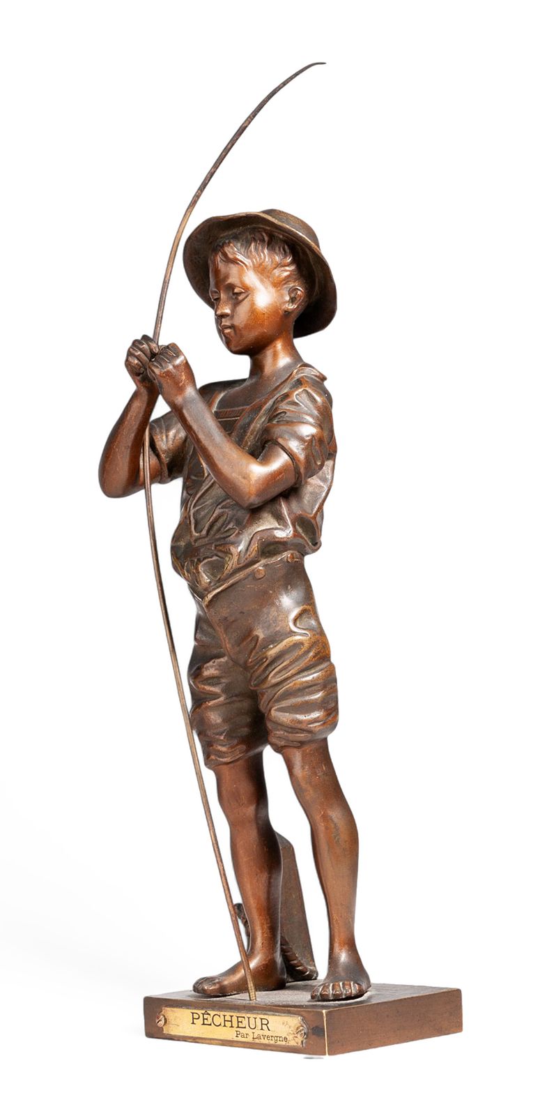 1890s Belle époque Bronze Sculpture Of A Young Fisherman 'Pêcheur' By The Sculptor Adolphe Jean Lavergne, France photo 1300.0