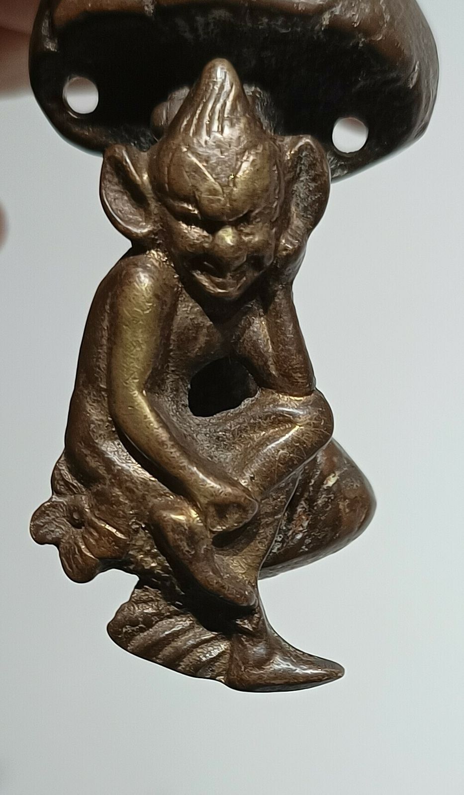 photo furniture Cast Brass Pixie Figure Under Toadstool Door Knocker,Bronze Gold Tone .