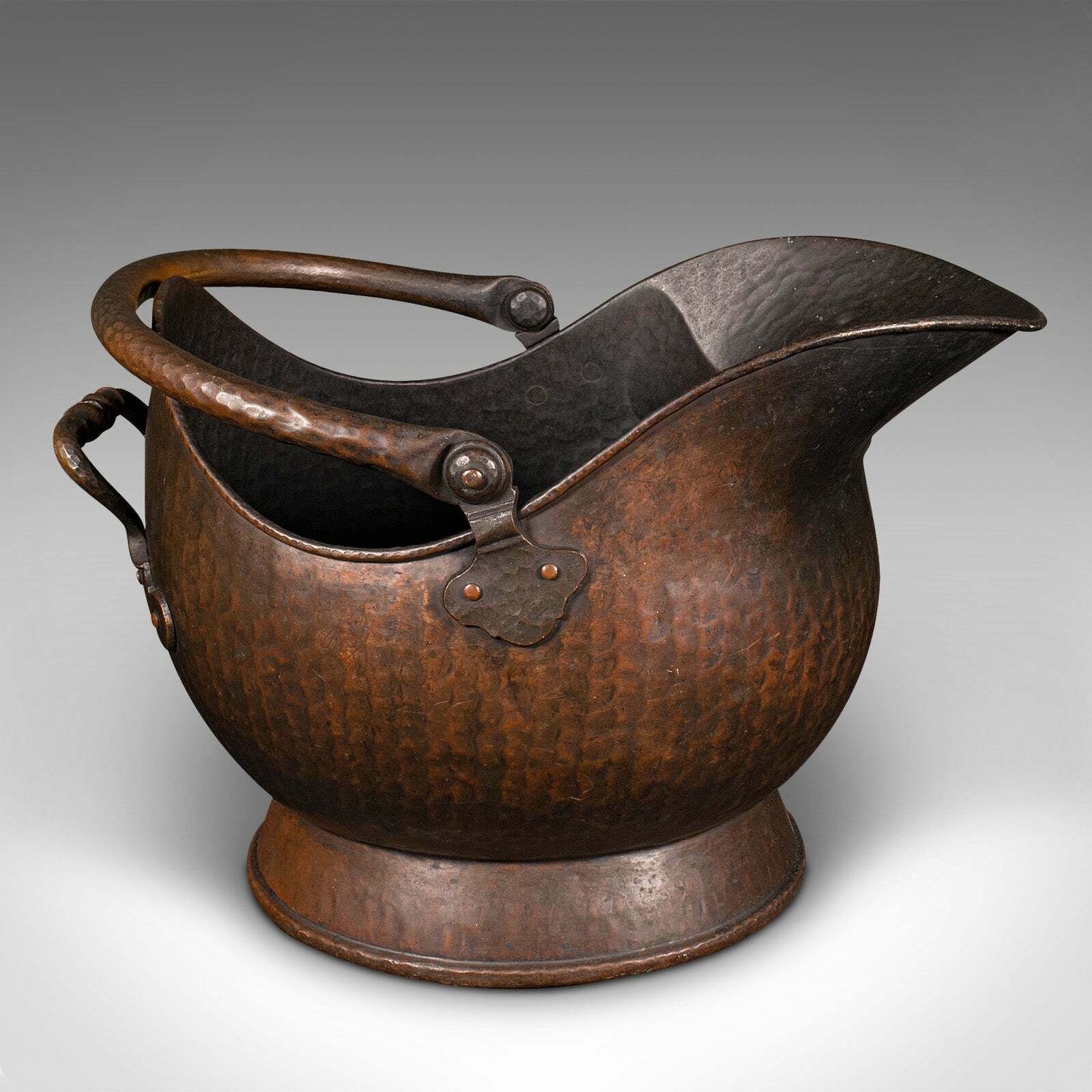 Antique Fireside Helmet Scuttle, English, Copper, Coal, Fuel Store, Victorian photo Home Fixtures