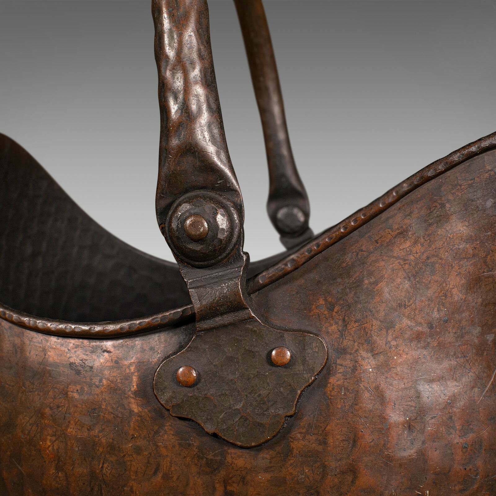 photo for sale Antique Fireside Helmet Scuttle, English, Copper, Coal, Fuel Store, Victorian