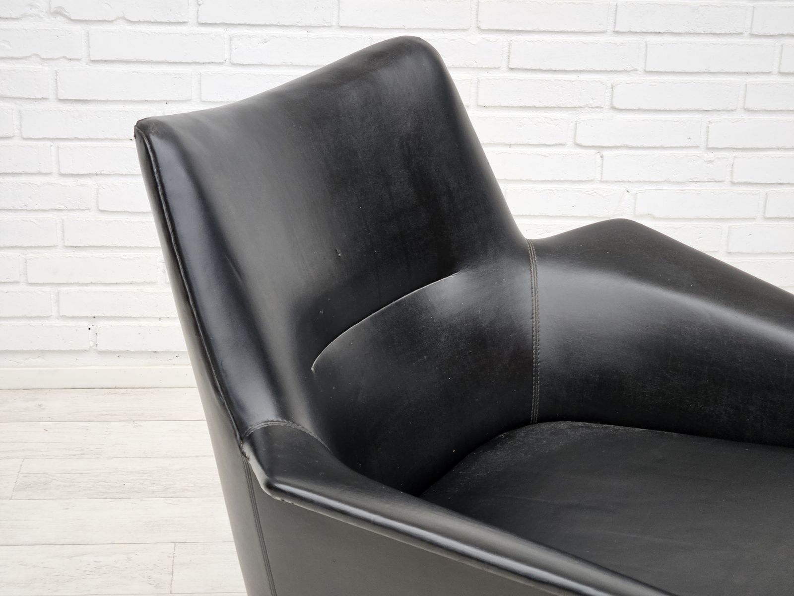 1960s, Scandinavian Design, Swivel Chair, Original Condition, Artificial Leather, Cast Aluminum Base. photo for sale