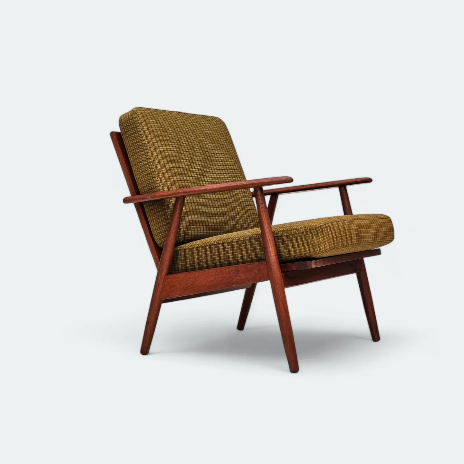 1970s, Danish Teak Wood Armchair, Original Condition, Green Furniture Fabric.