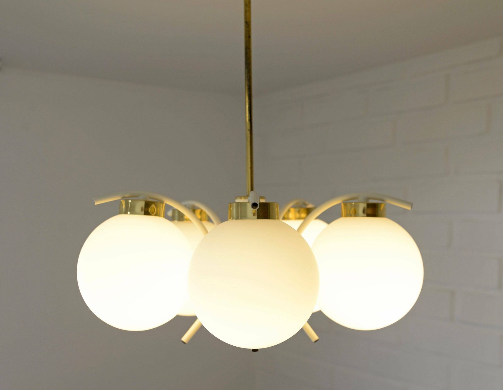 Mid Century Modern / Vintage Chandelier / Mcm Sputnik / Pendant Light Fixture / Yugoslavia 1970's / White Hanging Lamp / Retro Cool Lamp photo furniture