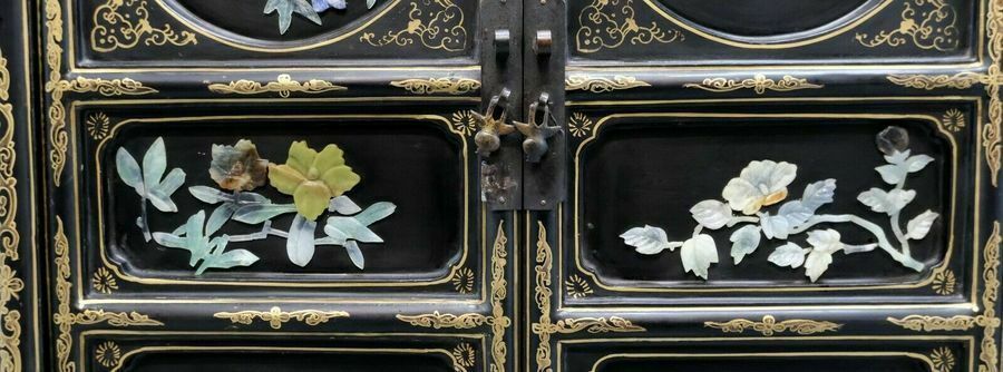 20th Century Black Lacquer Gold Inlaid Cabinet From Jinlong Beijing Furniture photo buy