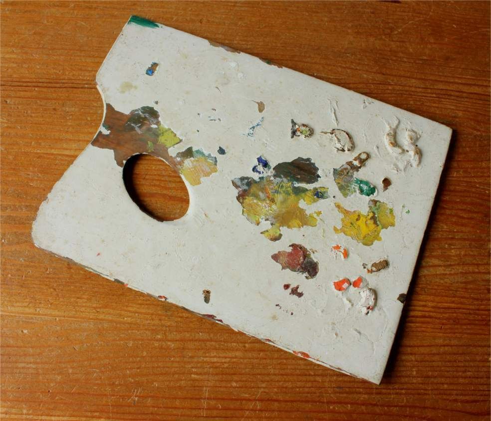 Artist Palette With Oil Paints. Decorative Paint Mixing Board. C1900. photo 125.0