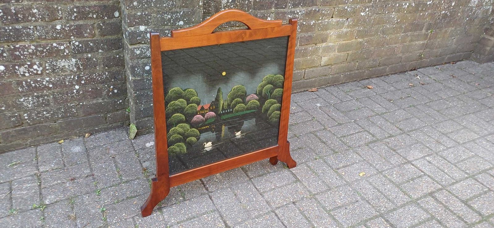 Outstanding Unusual Art Nouveau Hand Painted Oak Fire Screen. photo furniture