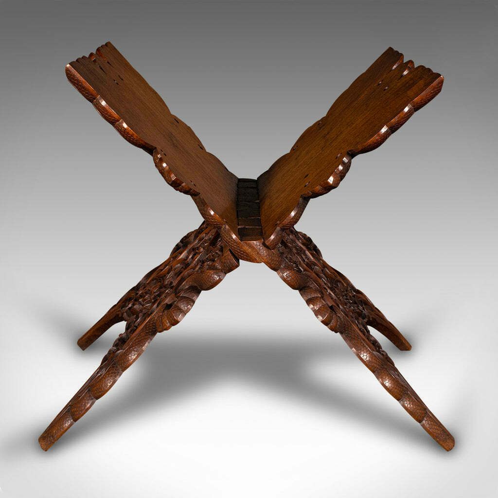 Antique Club Lounge Magazine Stand, Burmese, Teak, Folding Book Rack, Victorian photo furniture