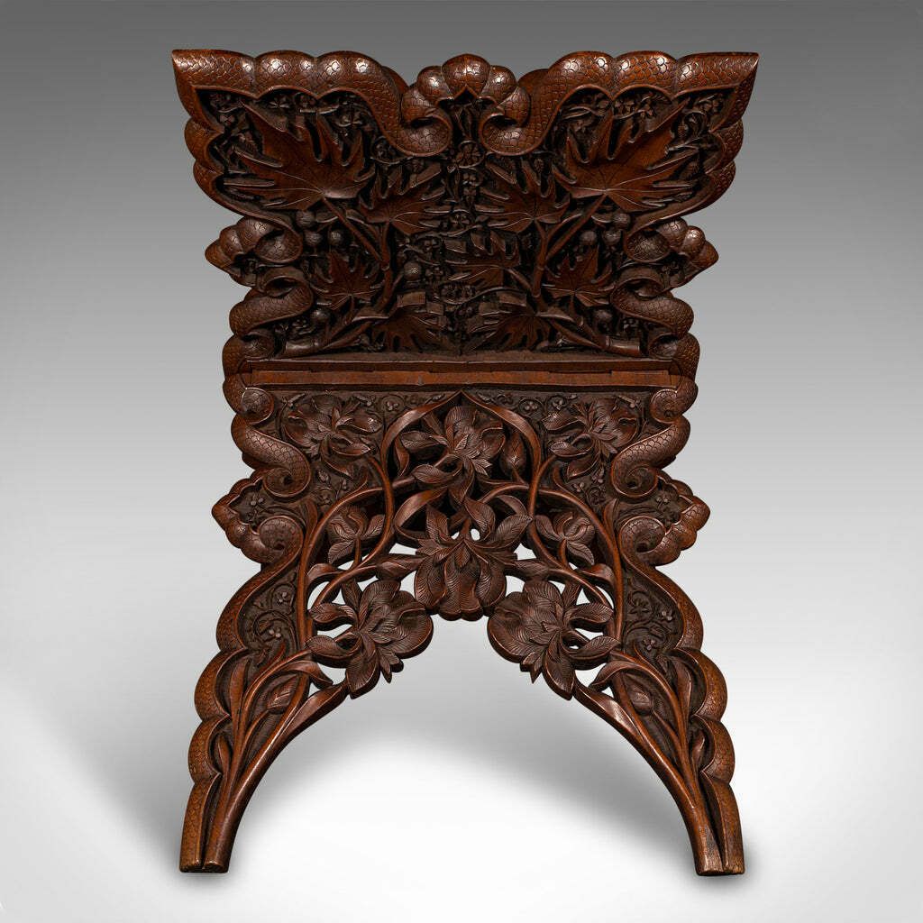 Antique Club Lounge Magazine Stand, Burmese, Teak, Folding Book Rack, Victorian photo vinterior