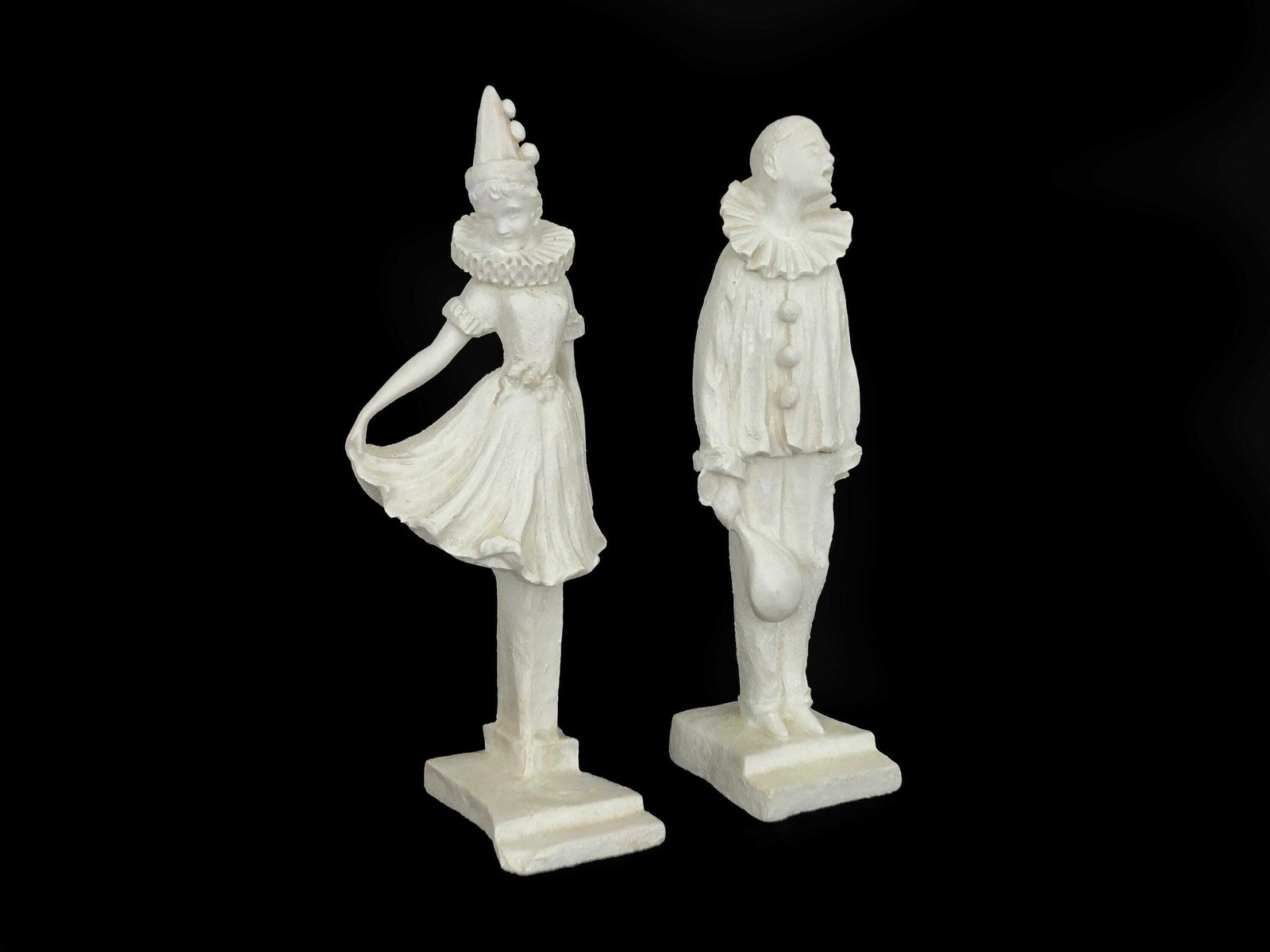 Pair Of Sculptures Of Pierrot And Colombine In Salt Stone Art Deco Style. 50s 60s photo furniture
