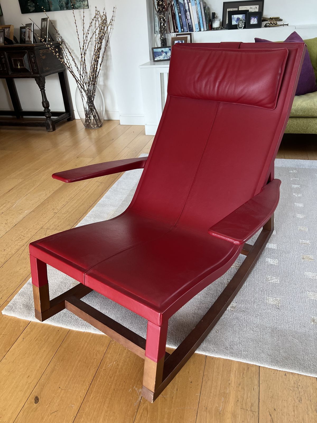 Red Leather Rocking Chair (Don'do By Jean Marie Massaud For Poltrona Frau) photo for sale