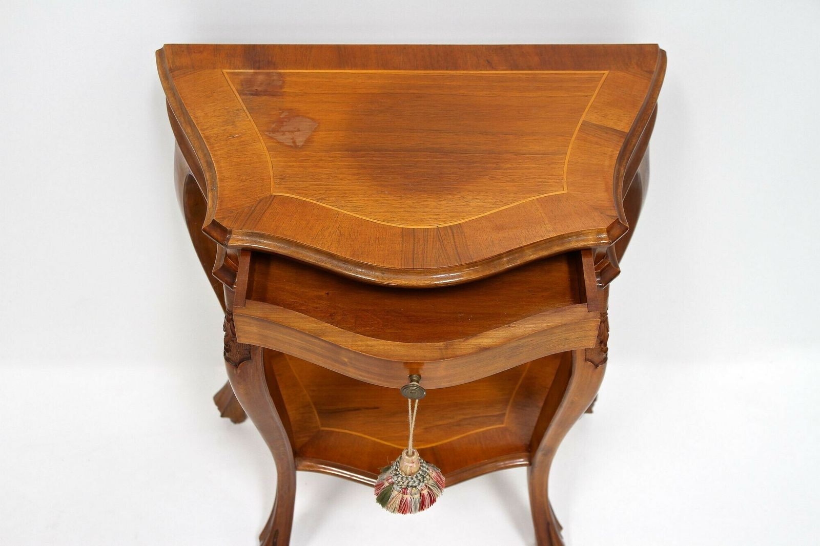 Pair Of Baroque Style Nightstands/ Console Tables, Nutwood Carved, It Ca. 1950 photo vintage