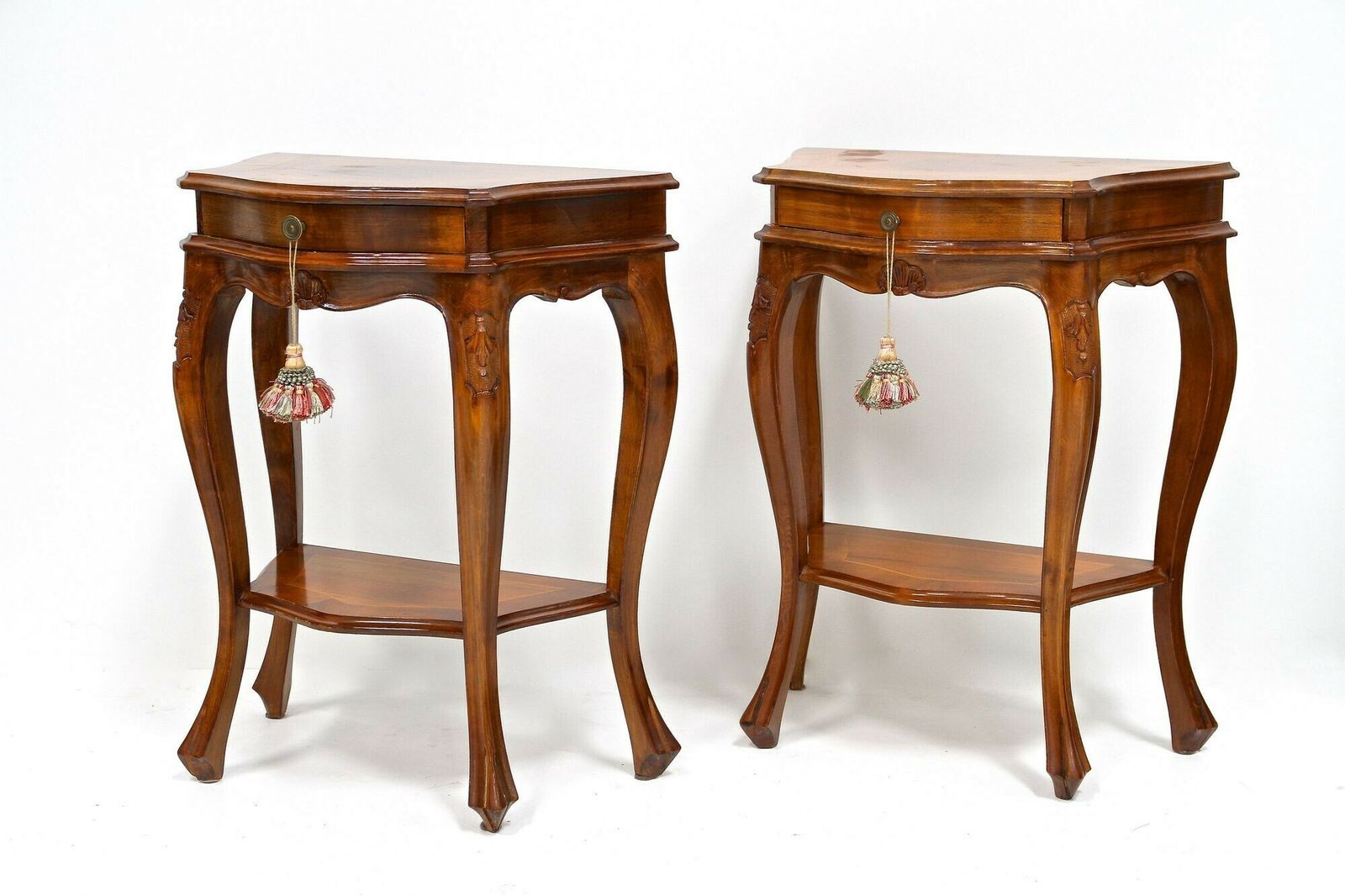 photo for sale Pair Of Baroque Style Nightstands/ Console Tables, Nutwood Carved, It Ca. 1950