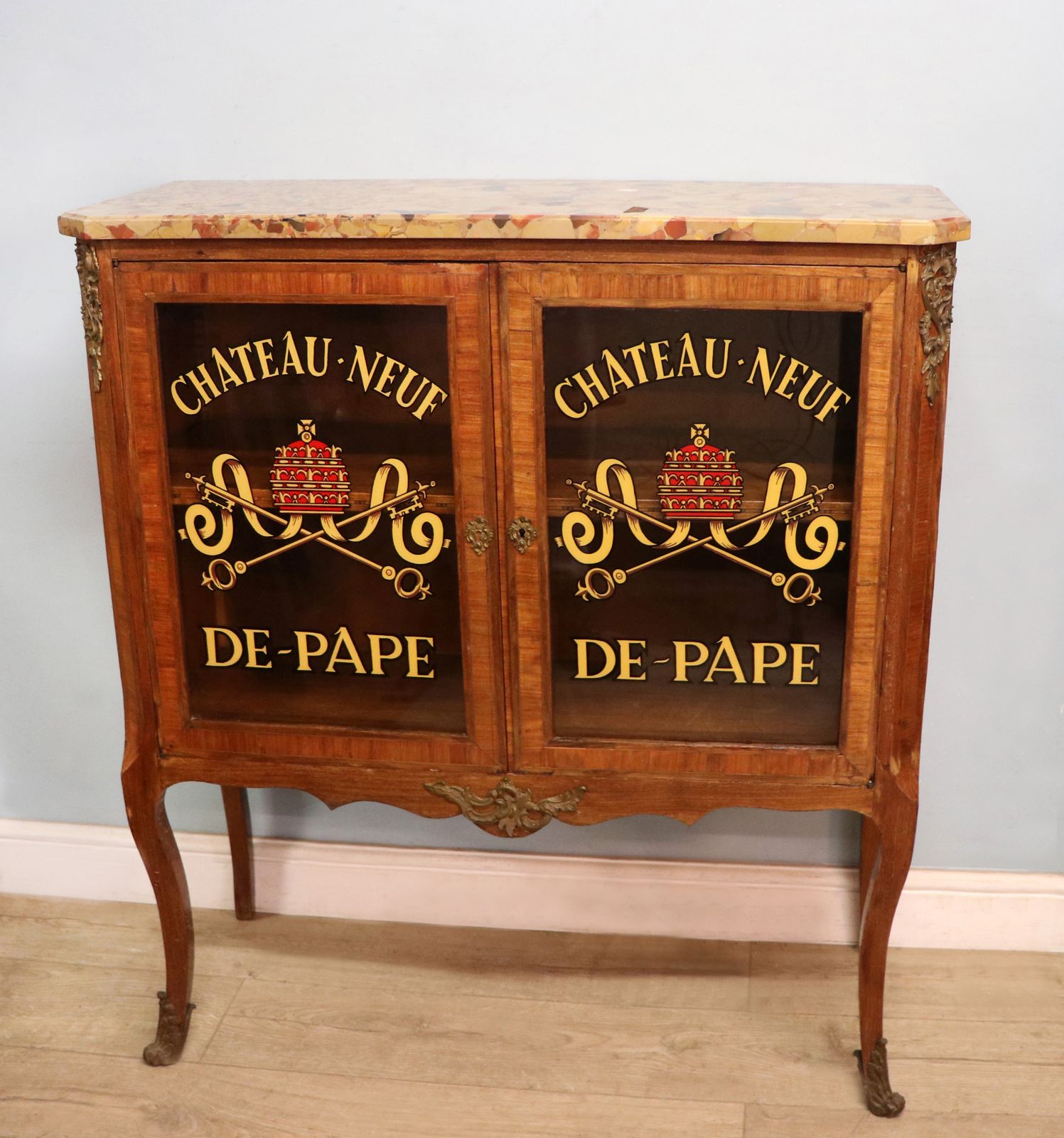 A Wonderful Early 20th Century French Glazed Display Cabinet, Later Hand Sign Written Rhone Valley Vineyards Of Chateauneuf Du Pape. photo furniture