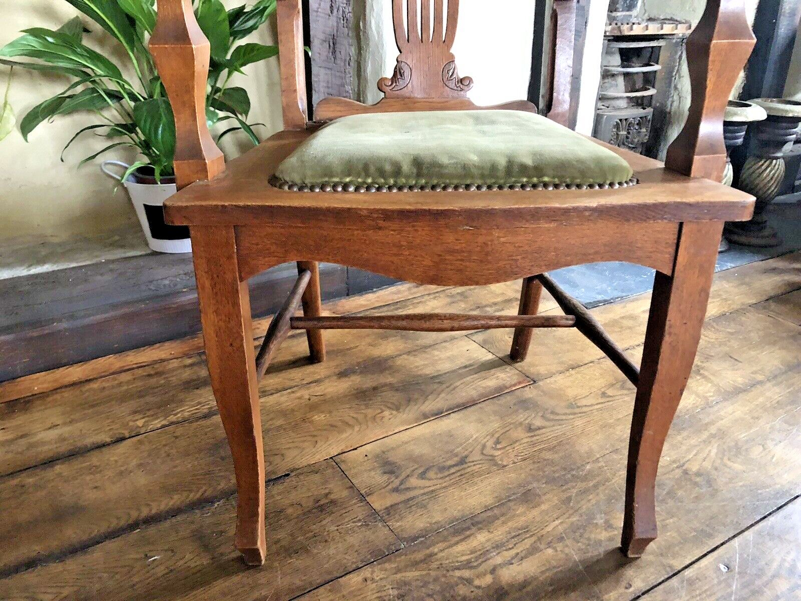 photo for sale Pair Of  Original Rare Antique Arts And Crafts Green Canadian Elbow Armchair