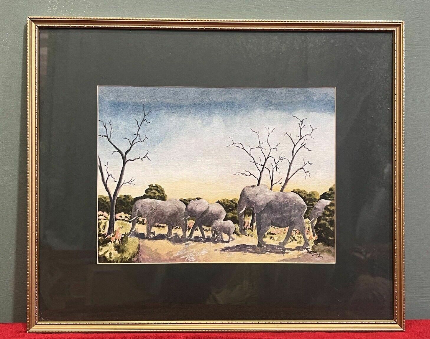 Herd Of Elephants Watercolour By Renowned Artist Brian E Jones photo for sale