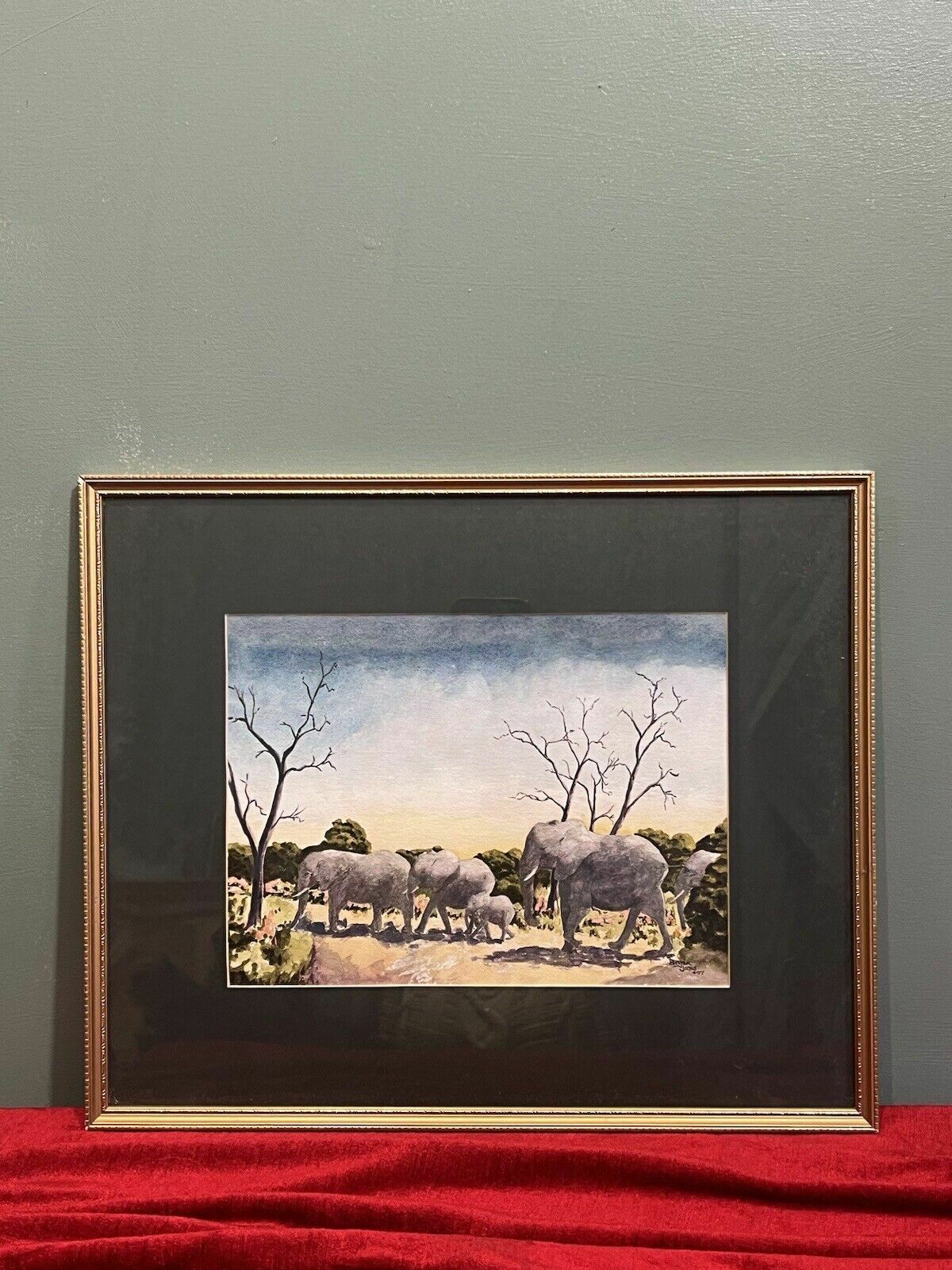 Herd Of Elephants Watercolour By Renowned Artist Brian E Jones photo Art