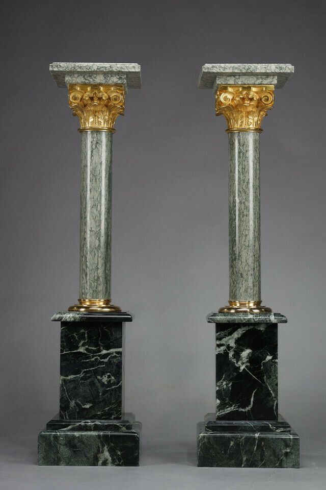 4 Columns In Green D'estours Marble And Gilded Bronze Corinthian Capital photo furniture