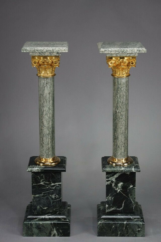 4 Columns In Green D'estours Marble And Gilded Bronze Corinthian Capital photo Home Decor