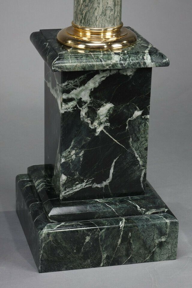 photo for sale 4 Columns In Green D'estours Marble And Gilded Bronze Corinthian Capital