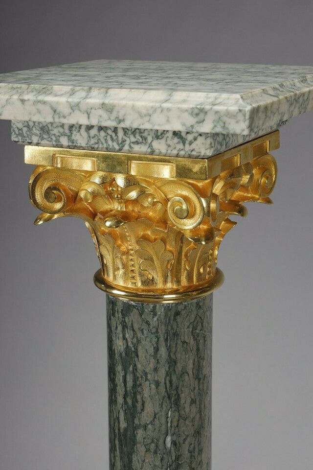 Home Decor Pair Of Columns In Green Estours Marble And Light Green Base With Corinthian Capitals photo