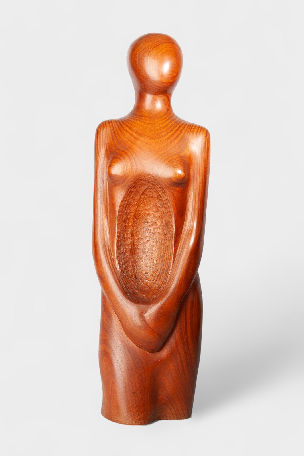 Late 20th Century Varnished Wood Decorative Feminine Sculpture With Carved Abdominal Void, Brazil photo furniture