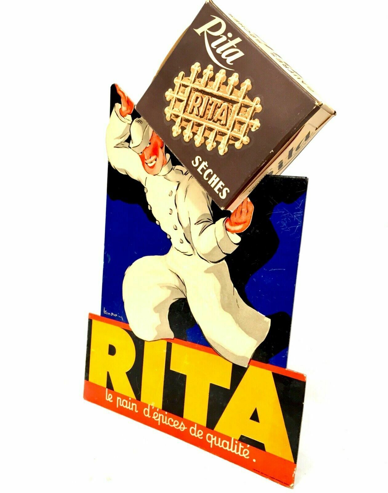 Antique Advertising   1930s French Bakery Counter Show Card For Rita Gingerbread photo for sale