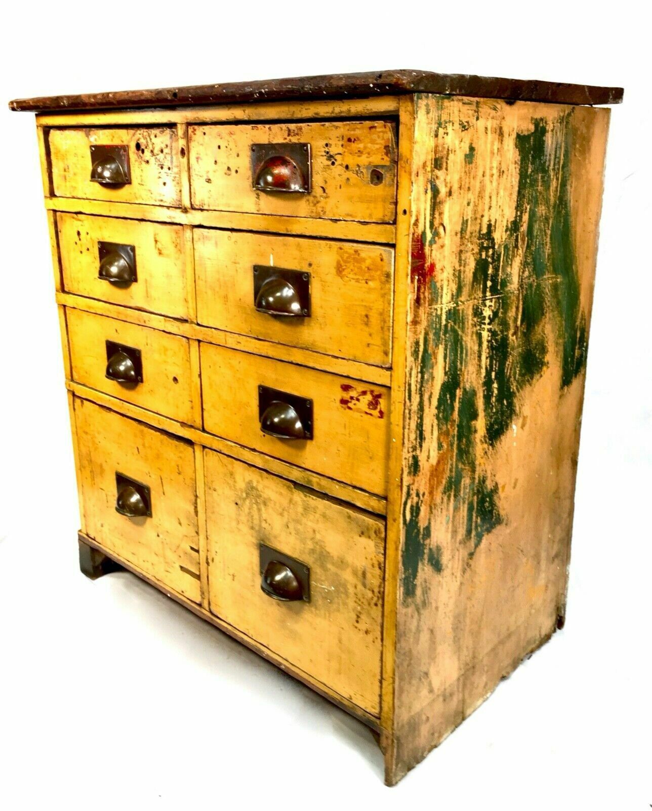 Antique Large Rustic Painted Chest Of Storage Drawers / Filing Cabinet / C.1900 photo furniture