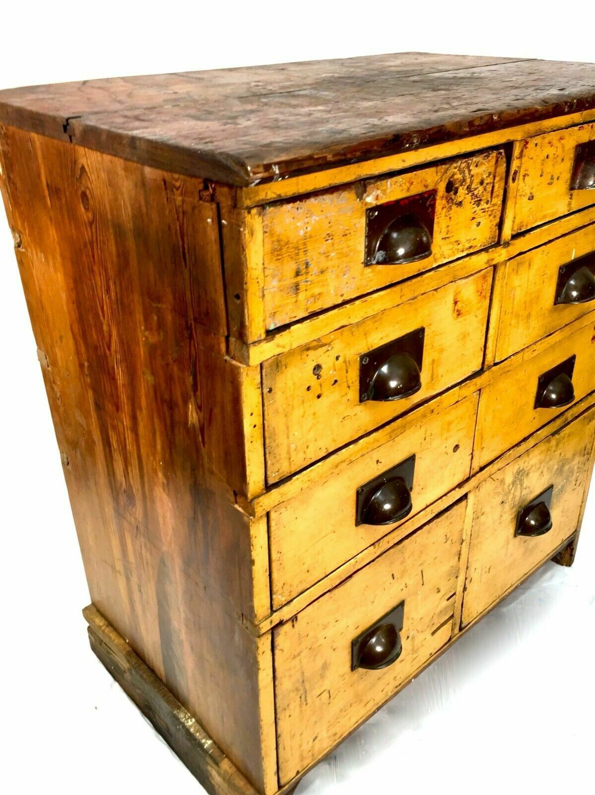 Antique Large Rustic Painted Chest Of Storage Drawers / Filing Cabinet / C.1900 photo 799.0