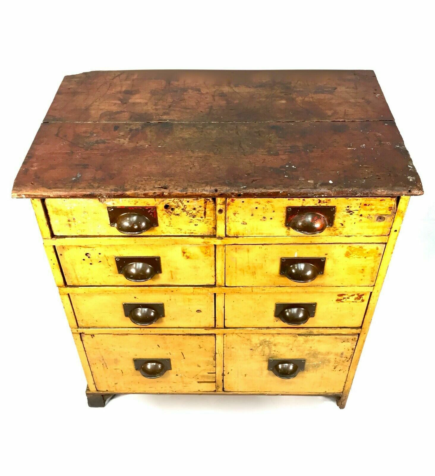 Antique Large Rustic Painted Chest Of Storage Drawers / Filing Cabinet / C.1900 photo vintage
