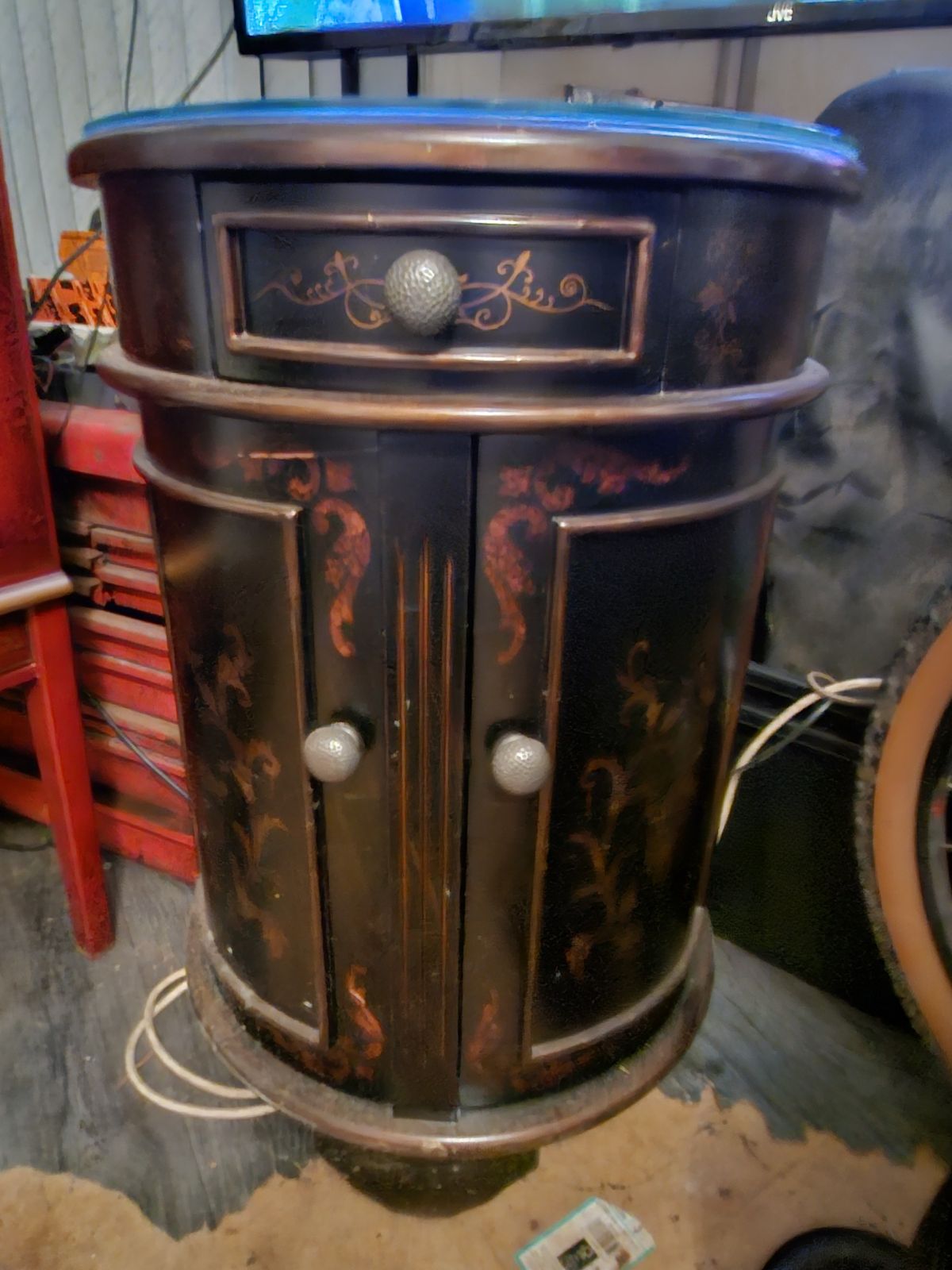 Chinese Style Half Moon Sidetable With 4 Drawers