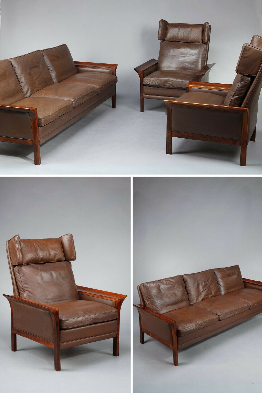 Living Room Furniture In Rosewood With A Sofa And A Pair Of Leather Armchairs