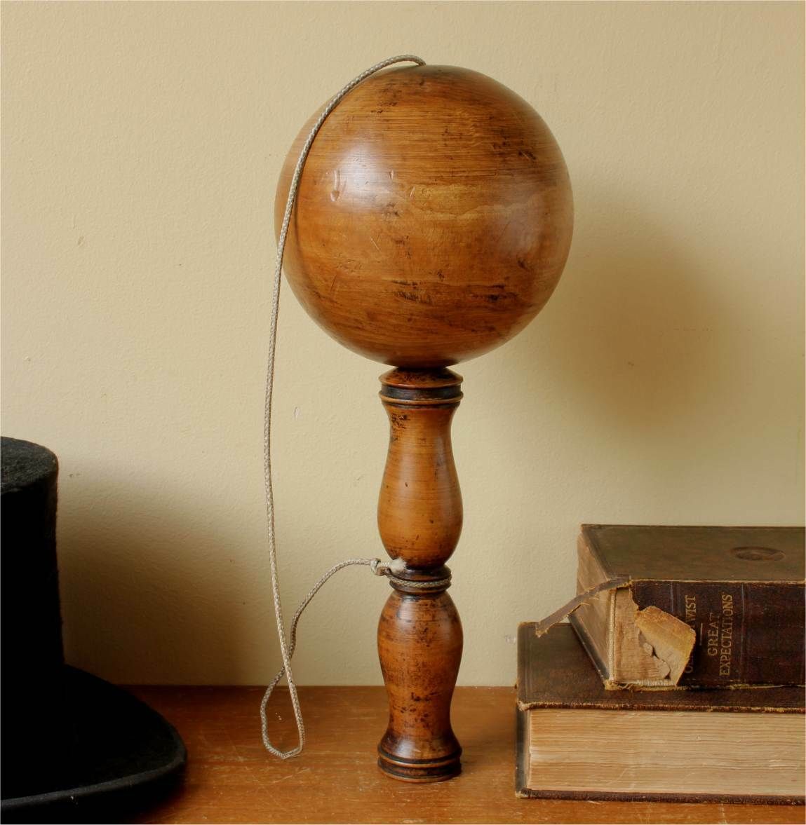 X Large Wooden Bilboquet. 19th Century Wood Cup & Ball Game. Bilbocatch. photo for sale