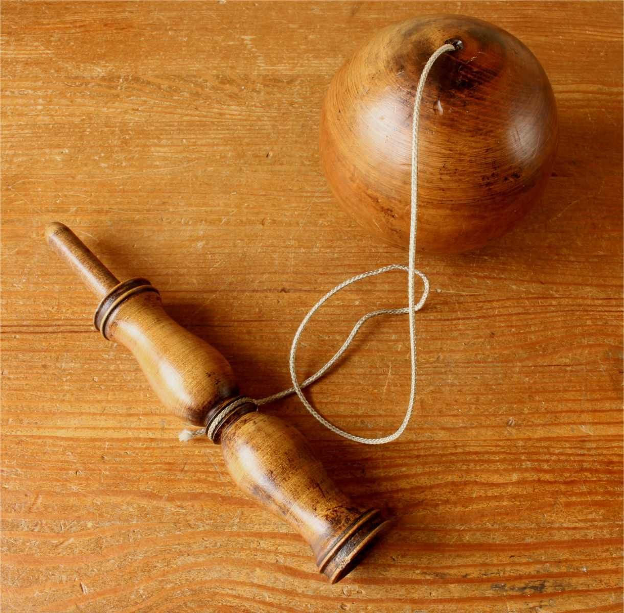 325.0 X Large Wooden Bilboquet. 19th Century Wood Cup & Ball Game. Bilbocatch. photo